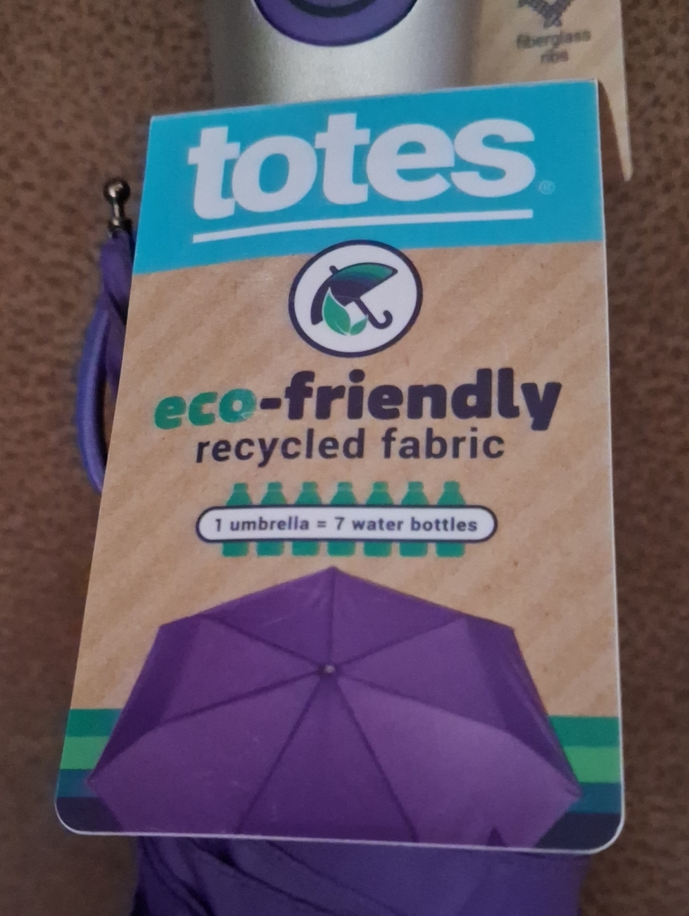 totes Purple Travel Folding Umbrella One Push Open